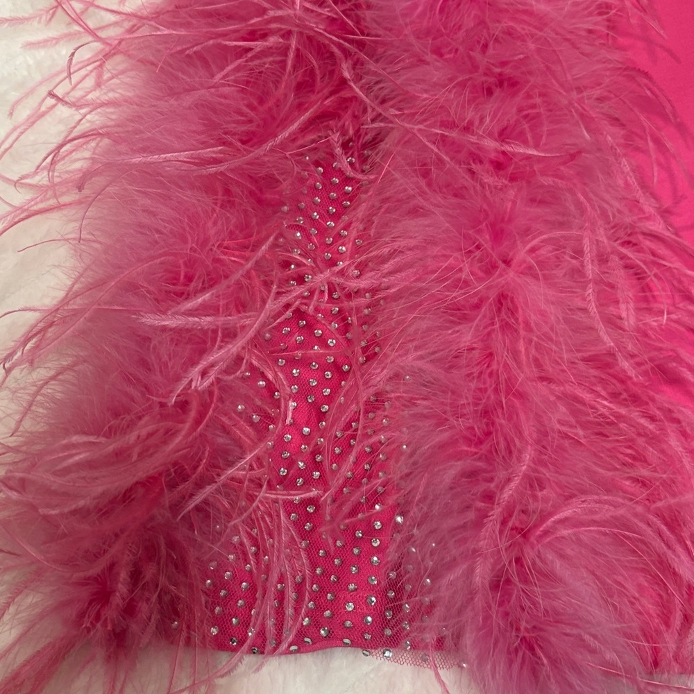 AKIRA Hot Pink Feather Rhinestone Mini Dress S Slit Party Cocktail - Picture 12 of 13